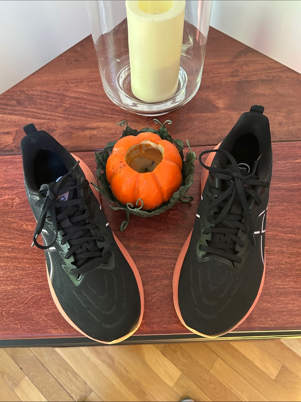 Asics Black Athletic Shoes with Coral Orange Midsoles